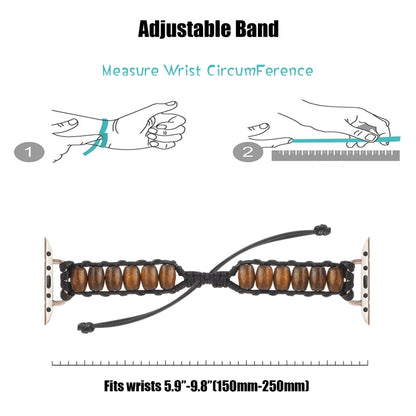 Wooden Bead Watch Band For Apple Watch Ultra 49mm&Watch Ultra 2 49mm / Series 9&8&7 45mm / SE 3&SE 2&6&SE&5&4 44mm / 3&2&1 42mm(Dark Brown) by bashfashion