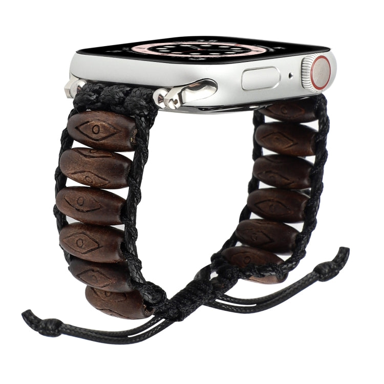 Wooden Bead Watch Band For Apple Watch Ultra 49mm&Watch Ultra 2 49mm / Series 9&8&7 45mm / SE 3&SE 2&6&SE&5&4 44mm / 3&2&1 42mm(Dark Brown Diamond Eyes) by bashfashion