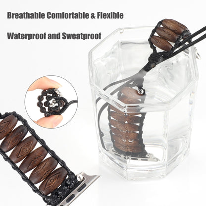 Wooden Bead Watch Band For Apple Watch Ultra 49mm&Watch Ultra 2 49mm / Series 9&8&7 45mm / SE 3&SE 2&6&SE&5&4 44mm / 3&2&1 42mm(Dark Brown Diamond Eyes) by bashfashion