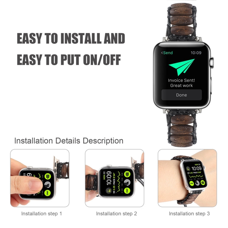 Wooden Bead Watch Band For Apple Watch Ultra 49mm&Watch Ultra 2 49mm / Series 9&8&7 45mm / SE 3&SE 2&6&SE&5&4 44mm / 3&2&1 42mm(Dark Brown Diamond Eyes) by bashfashion