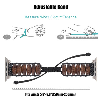 Wooden Bead Watch Band For Apple Watch Ultra 49mm&Watch Ultra 2 49mm / Series 9&8&7 45mm / SE 3&SE 2&6&SE&5&4 44mm / 3&2&1 42mm(Dark Brown Diamond Eyes) by bashfashion
