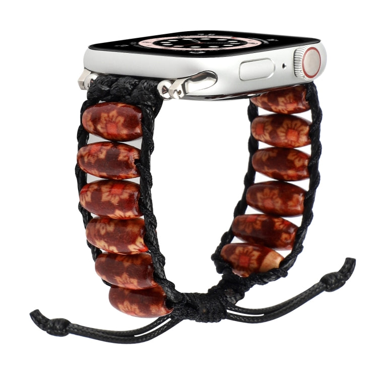 Wooden Bead Watch Band For Apple Watch Ultra 49mm&Watch Ultra 2 49mm / Series 9&8&7 45mm / SE 3&SE 2&6&SE&5&4 44mm / 3&2&1 42mm(Double Flower) by bashfashion