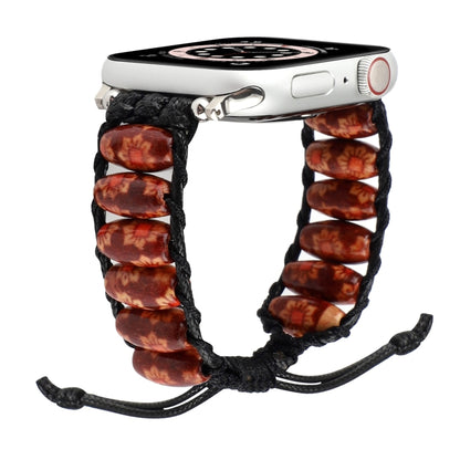 Wooden Bead Watch Band For Apple Watch Ultra 49mm&Watch Ultra 2 49mm / Series 9&8&7 45mm / SE 3&SE 2&6&SE&5&4 44mm / 3&2&1 42mm(Double Flower) by bashfashion