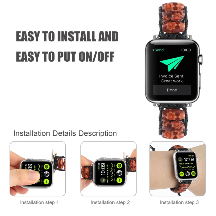 Wooden Bead Watch Band For Apple Watch Ultra 49mm&Watch Ultra 2 49mm / Series 9&8&7 45mm / SE 3&SE 2&6&SE&5&4 44mm / 3&2&1 42mm(Double Flower) by bashfashion