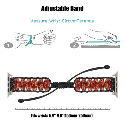 Wooden Bead Watch Band For Apple Watch Ultra 49mm&Watch Ultra 2 49mm / Series 9&8&7 45mm / SE 3&SE 2&6&SE&5&4 44mm / 3&2&1 42mm(Double Flower) by bashfashion