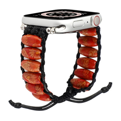 Wooden Bead Watch Band For Apple Watch Ultra 49mm&Watch Ultra 2 49mm / Series 9&8&7 45mm / SE 3&SE 2&6&SE&5&4 44mm / 3&2&1 42mm(Indian Feather) by bashfashion