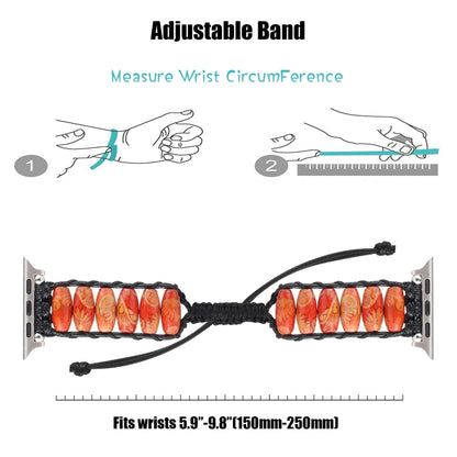 Wooden Bead Watch Band For Apple Watch Ultra 49mm&Watch Ultra 2 49mm / Series 9&8&7 45mm / SE 3&SE 2&6&SE&5&4 44mm / 3&2&1 42mm(Indian Feather) by bashfashion