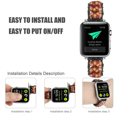 Wooden Bead Watch Band For Apple Watch Ultra 49mm&Watch Ultra 2 49mm / Series 9&8&7 45mm / SE 3&SE 2&6&SE&5&4 44mm / 3&2&1 42mm(Football Pattern) by bashfashion