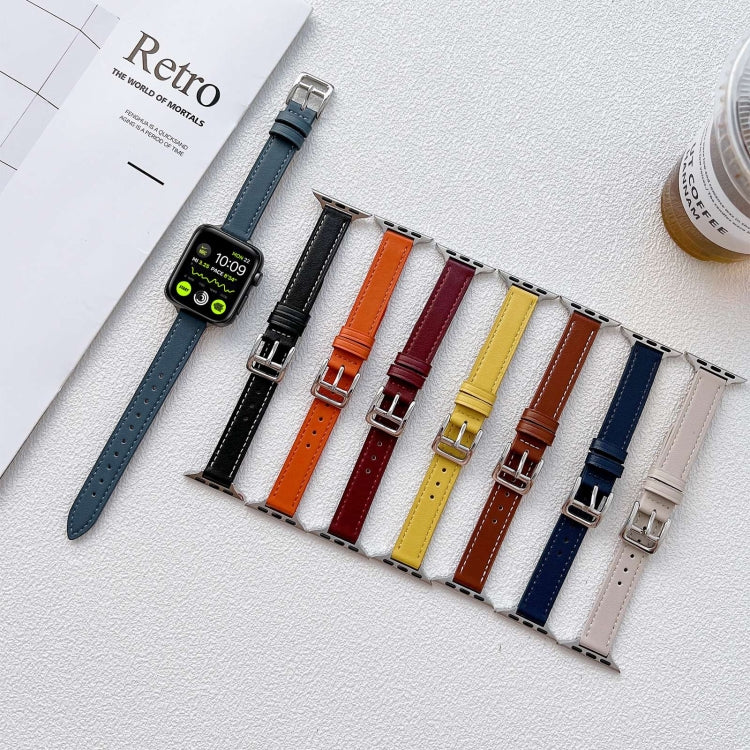 Leather Watch Band For Apple Watch Series 9&8&7 41mm / SE 3&SE 2&6&SE&5&4 40mm / 3&2&1 38mm(Yellow) by bashfashion