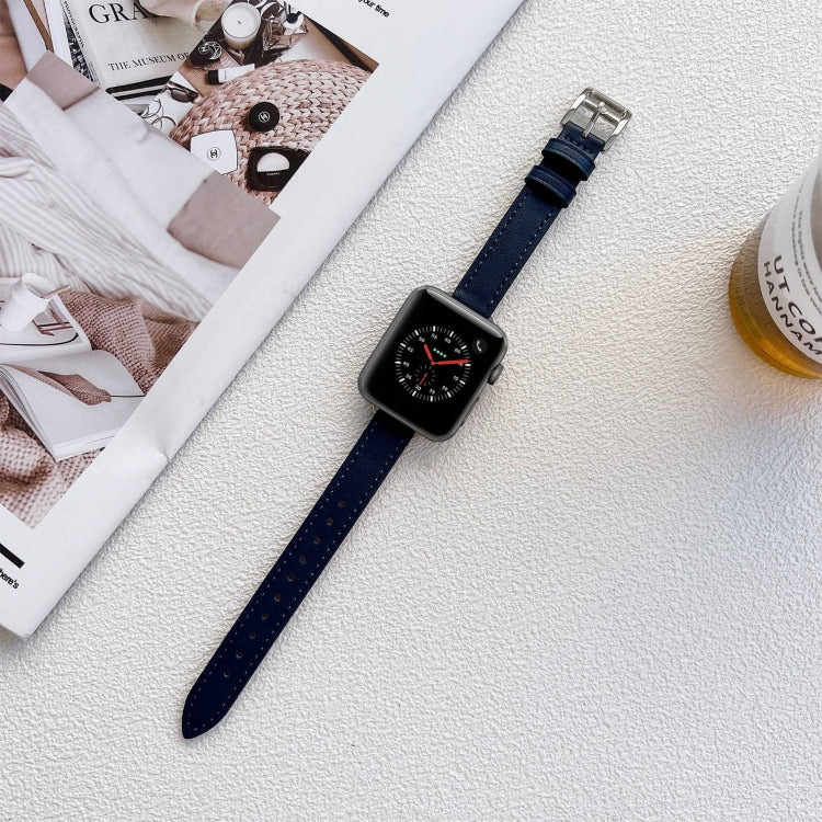 Leather Watch Band For Apple Watch Ultra 49mm&Watch Ultra 2 49mm / Series 9&8&7 45mm / SE 3&SE 2&6&SE&5&4 44mm / 3&2&1 42mm(Dark Blue) by bashfashion