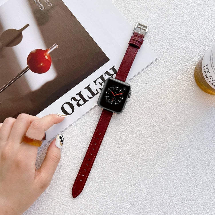 Leather Watch Band For Apple Watch Ultra 49mm&Watch Ultra 2 49mm / Series 9&8&7 45mm / SE 3&SE 2&6&SE&5&4 44mm / 3&2&1 42mm(Wine Red) by bashfashion