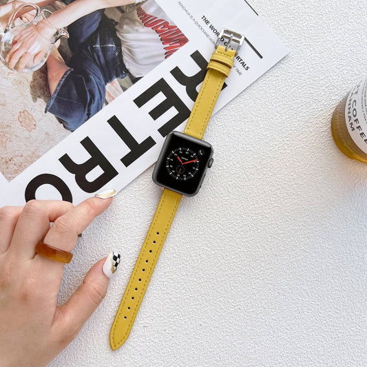 Leather Watch Band For Apple Watch Ultra 49mm&Watch Ultra 2 49mm / Series 9&8&7 45mm / SE 3&SE 2&6&SE&5&4 44mm / 3&2&1 42mm(Yellow) by bashfashion