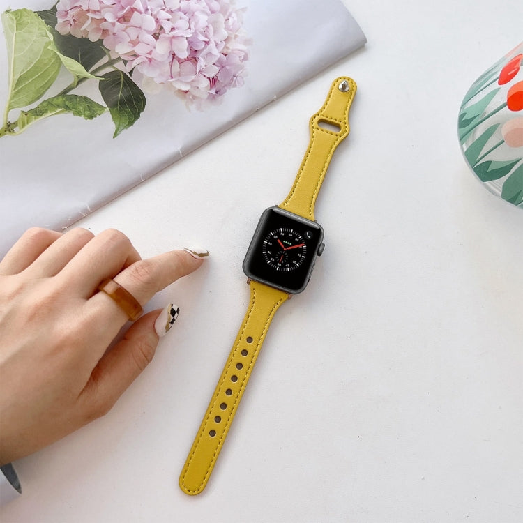 Flat Texture Leather Watch Band For Apple Watch Series 9&8&7 41mm / SE 3&SE 2&6&SE&5&4 40mm / 3&2&1 38mm(Yellow) by bashfashion