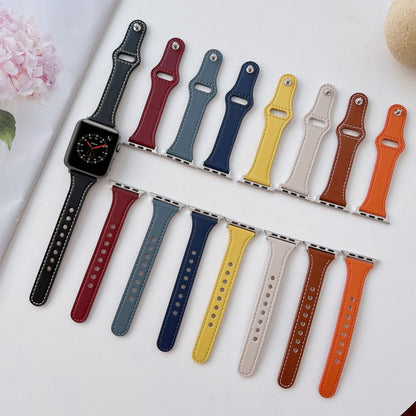 Flat Texture Leather Watch Band For Apple Watch Series 9&8&7 41mm / SE 3&SE 2&6&SE&5&4 40mm / 3&2&1 38mm(Yellow) by bashfashion