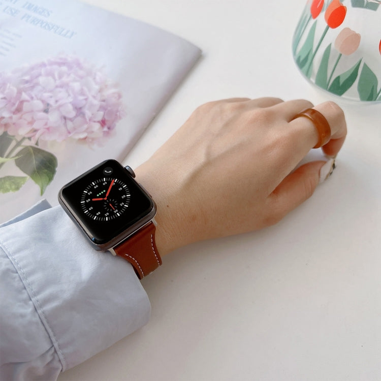 Flat Texture Leather Watch Band For Apple Watch Series 9&8&7 41mm / SE 3&SE 2&6&SE&5&4 40mm / 3&2&1 38mm(Yellow) by bashfashion