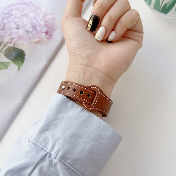 Flat Texture Leather Watch Band For Apple Watch Series 9&8&7 41mm / SE 3&SE 2&6&SE&5&4 40mm / 3&2&1 38mm(Yellow) by bashfashion