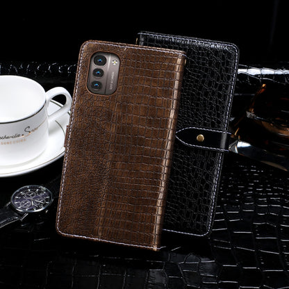 For Nokia G21 idewei Crocodile Texture Leather Phone Case(Black) by idewei