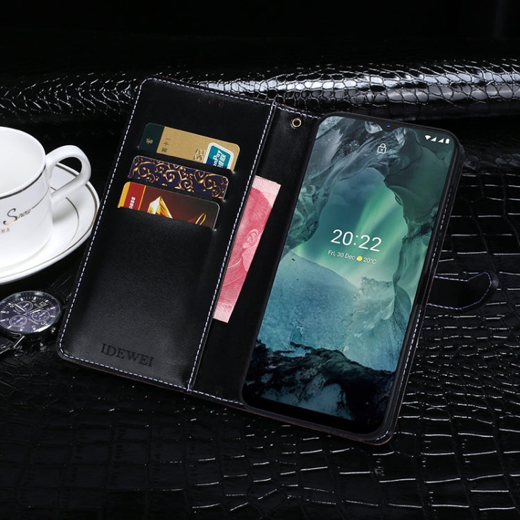 For Nokia G21 idewei Crocodile Texture Leather Phone Case(Black) by idewei