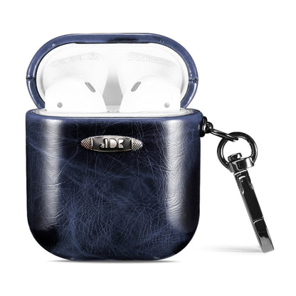 Oil Wax Leather Texture Earphone Protective Case with Hang Buckle For AirPods 1 / 2(Blue) by bashfashion