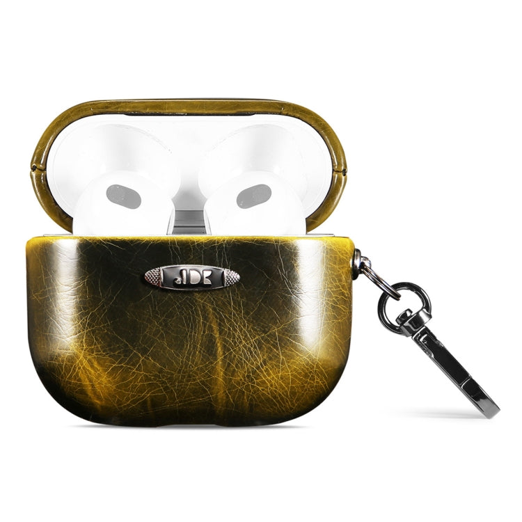 Oil Wax Leather Texture Earphone Protective Case with Hang Buckle For AirPods 3(Yellow) by bashfashion