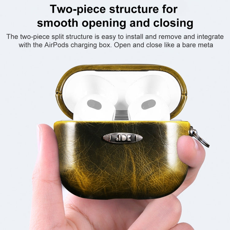 Oil Wax Leather Texture Earphone Protective Case with Hang Buckle For AirPods 3(Yellow) by bashfashion
