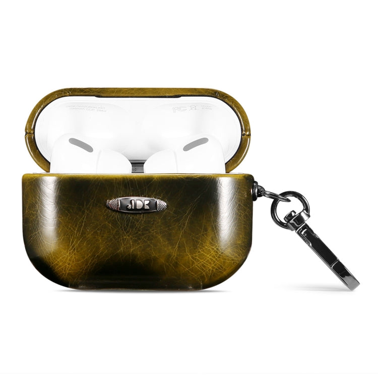 Oil Wax Leather Texture Earphone Protective Case with Hang Buckle For AirPods Pro(Yellow) by bashfashion