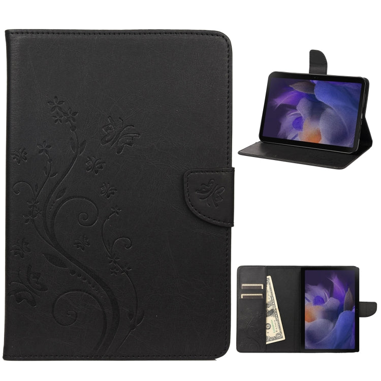 For Samsung Galaxy Tab A8 10.5 2021 X200 / X205 Butterfly Flower Embossing Pattern Leather Tablet Case(Black) by bashfashion