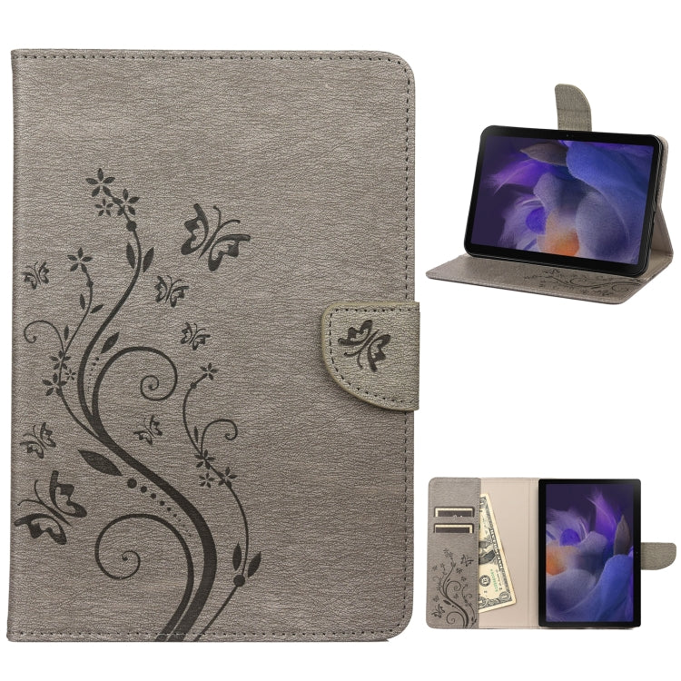 For Samsung Galaxy Tab A8 10.5 2021 X200 / X205 Butterfly Flower Embossing Pattern Leather Tablet Case(Grey) by bashfashion