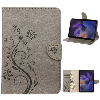 For Samsung Galaxy Tab A8 10.5 2021 X200 / X205 Butterfly Flower Embossing Pattern Leather Tablet Case(Grey) by bashfashion