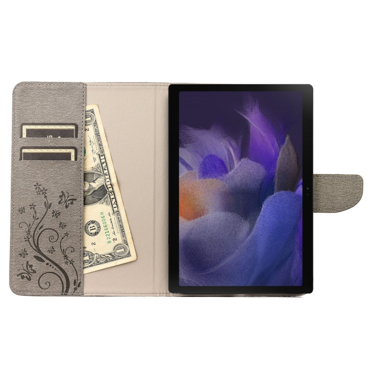 For Samsung Galaxy Tab A8 10.5 2021 X200 / X205 Butterfly Flower Embossing Pattern Leather Tablet Case(Grey) by bashfashion