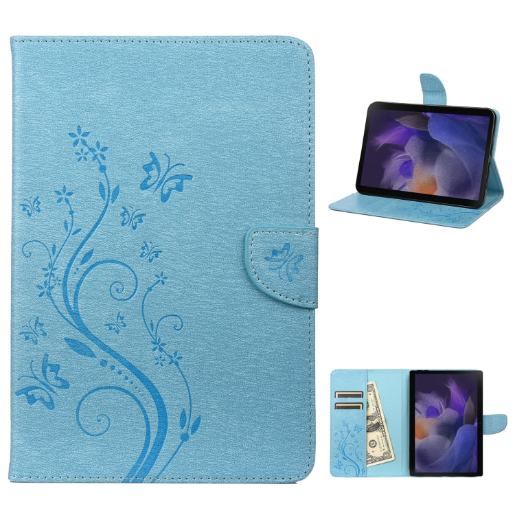 For Samsung Galaxy Tab A8 10.5 2021 X200 / X205 Butterfly Flower Embossing Pattern Leather Tablet Case(Blue) by bashfashion