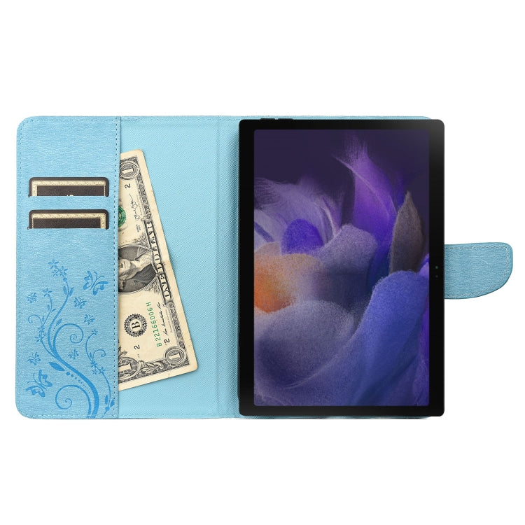 For Samsung Galaxy Tab A8 10.5 2021 X200 / X205 Butterfly Flower Embossing Pattern Leather Tablet Case(Blue) by bashfashion