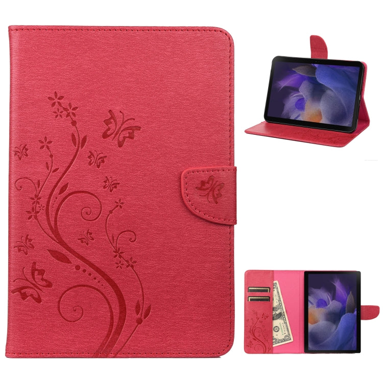 For Samsung Galaxy Tab A8 10.5 2021 X200 / X205 Butterfly Flower Embossing Pattern Leather Tablet Case(Magenta) by bashfashion