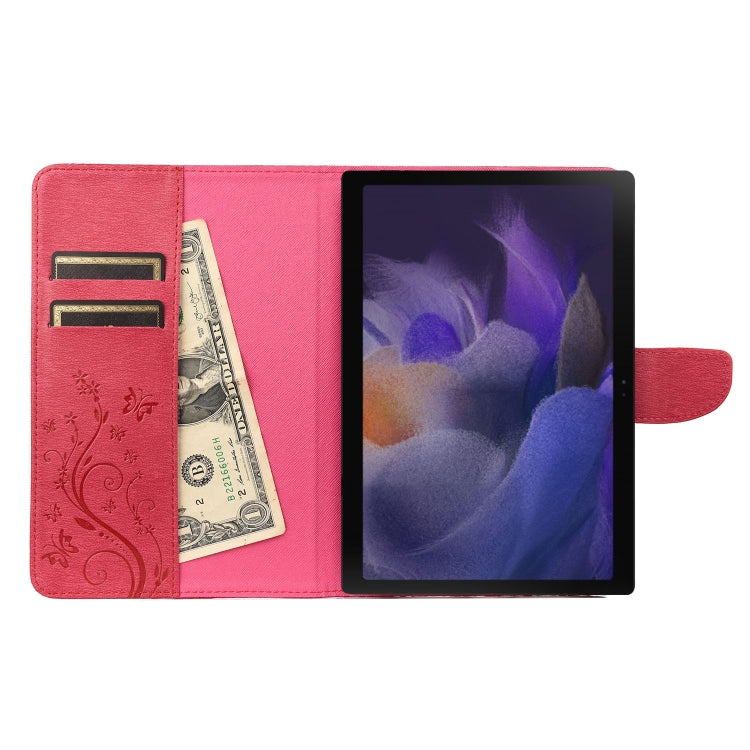 For Samsung Galaxy Tab A8 10.5 2021 X200 / X205 Butterfly Flower Embossing Pattern Leather Tablet Case(Magenta) by bashfashion