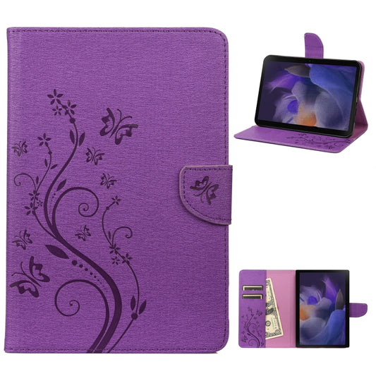 For Samsung Galaxy Tab A8 10.5 2021 X200 / X205 Butterfly Flower Embossing Pattern Leather Tablet Case(Purple) by bashfashion