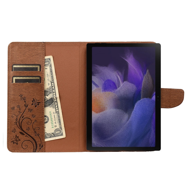 For Samsung Galaxy Tab A8 10.5 2021 X200 / X205 Butterfly Flower Embossing Pattern Leather Tablet Case(Brown) by bashfashion