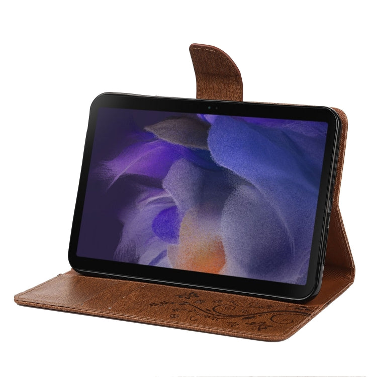 For Samsung Galaxy Tab A8 10.5 2021 X200 / X205 Butterfly Flower Embossing Pattern Leather Tablet Case(Brown) by bashfashion