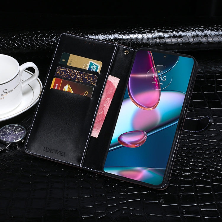 For Motorola Edge 30 Pro idewei Crocodile Texture Leather Phone Case(Dark Blue) by idewei