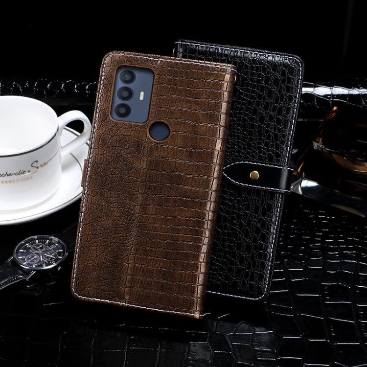 For TCL 30 SE idewei Crocodile Texture Leather Phone Case(Black) by idewei