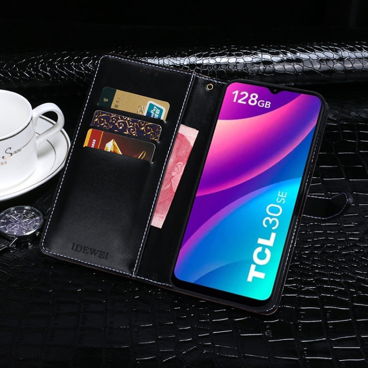 For TCL 30 SE idewei Crocodile Texture Leather Phone Case(Dark Blue) by idewei