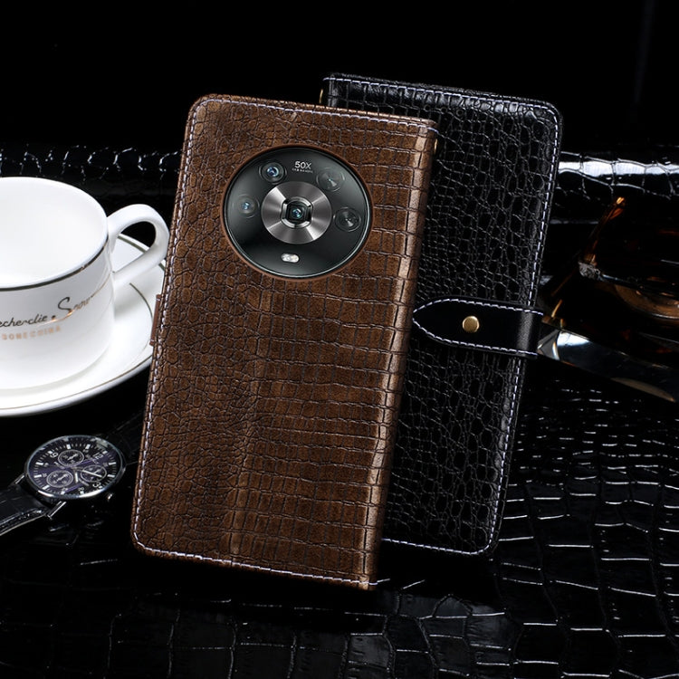 For Honor Magic4 idewei Crocodile Texture Leather Phone Case(Black) by idewei