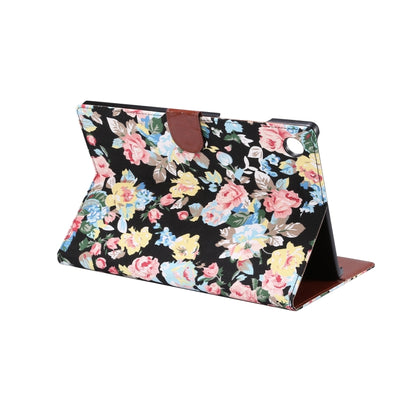 For Samsung Galaxy Tab A8 10.5 2021 X200 / X205 Flower Cloth Leather Smart Tablet Case(Black) by bashfashion