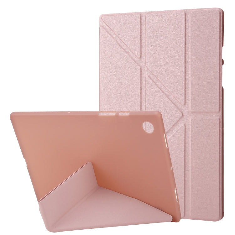 For Samsung Galaxy Tab A8 10.5 2021 Deformation Transparent Acrylic Horizontal Flip PU Leather Tablet Case(Rose Gold) by bashfashion