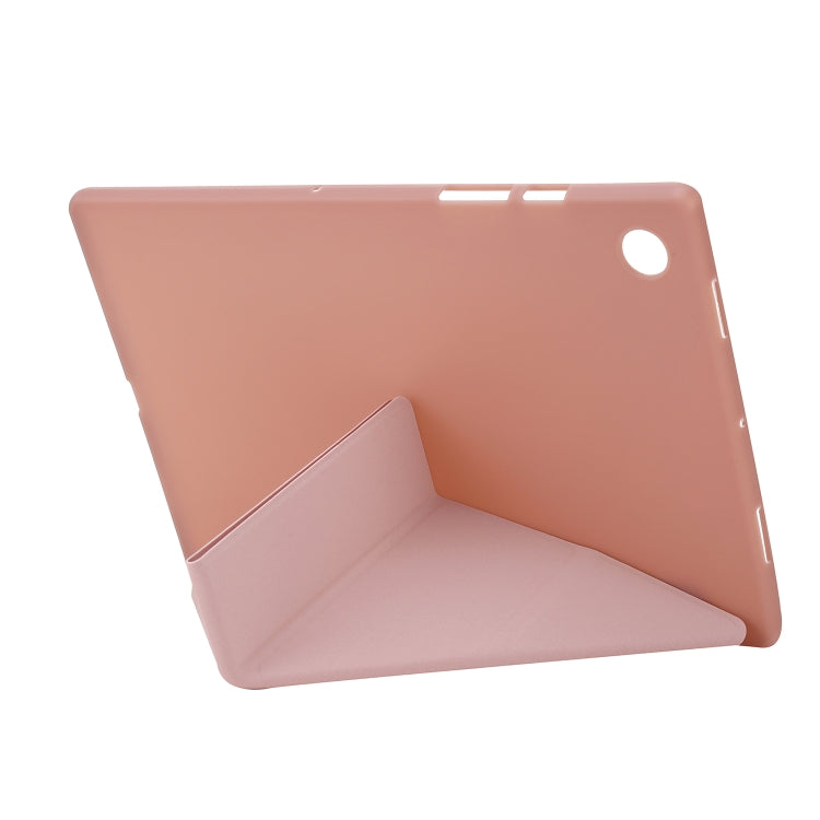 For Samsung Galaxy Tab A8 10.5 2021 Deformation Transparent Acrylic Horizontal Flip PU Leather Tablet Case(Rose Gold) by bashfashion