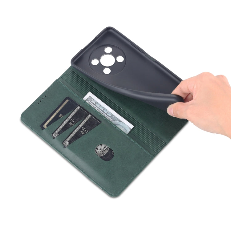 For Honor X30 AZNS Magnetic Calf Texture Leather Phone Case(Dark Green) by AZNS