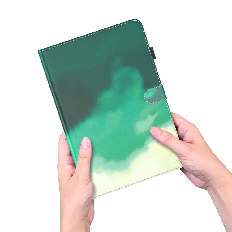 For Samsung Galaxy Tab S9 Watercolor Pattern Flip Leather Tablet Case(Cyan Green) by bashfashion