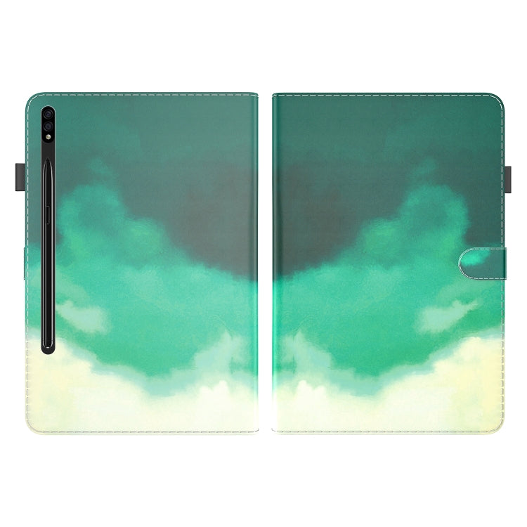 For Samsung Galaxy Tab S9+ Watercolor Pattern Flip Leather Tablet Case(Cyan Green) by bashfashion