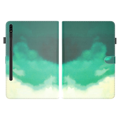 For Samsung Galaxy Tab S9+ Watercolor Pattern Flip Leather Tablet Case(Cyan Green) by bashfashion