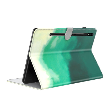 For Samsung Galaxy Tab S9+ Watercolor Pattern Flip Leather Tablet Case(Cyan Green) by bashfashion