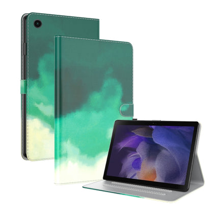 For Samsung Galaxy Tab А9+ Watercolor Pattern Flip Leather Tablet Case(Cyan Green) by bashfashion